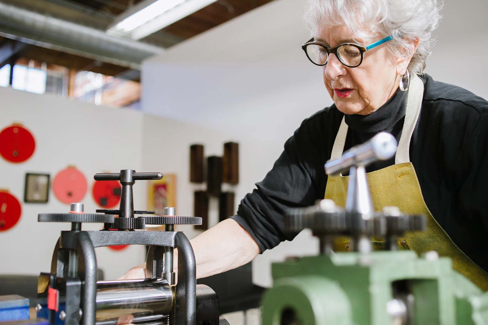 Senior woman wood working