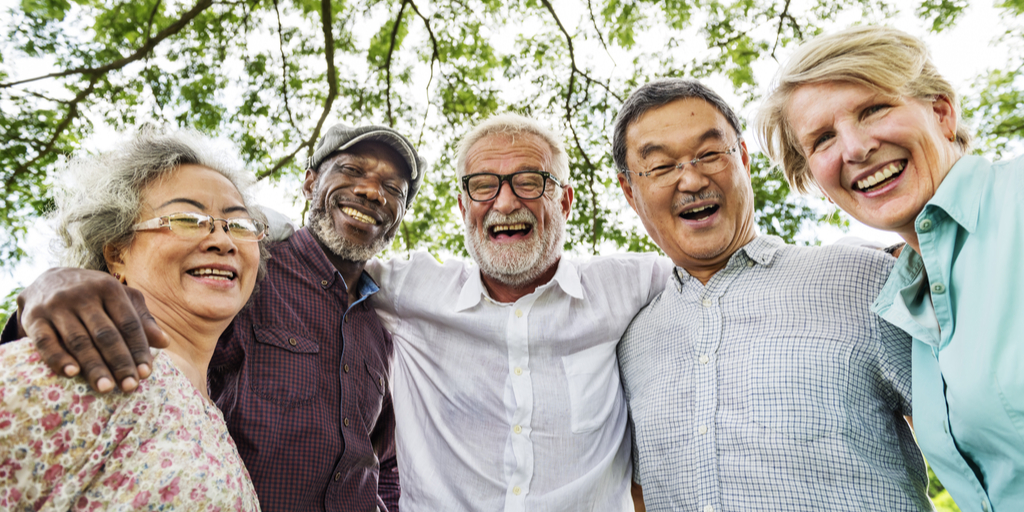 Group of diverse seniors all smiling